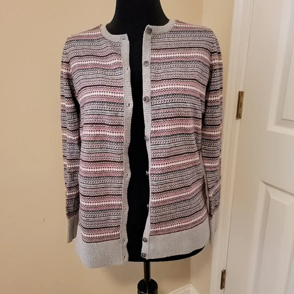 L.L. Bean Vintage Multicolor Pattern Cardigan Sweater Size L - Picture 4 of 8
